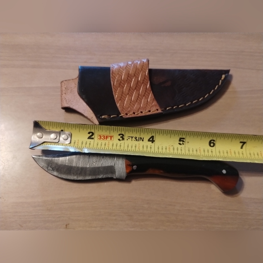 New Men's Damascus Steel Blade Hunting Knife With Sheath - Picture 7 of 8